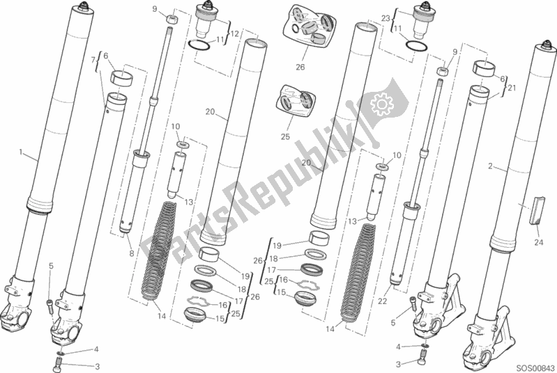 Toutes les pièces pour le Fourche Avant du Ducati Scrambler Desert Sled USA 803 2017 Toutes les pièces pour le Fourche Avant du Ducati Scrambler Desert Sled USA 803 2017